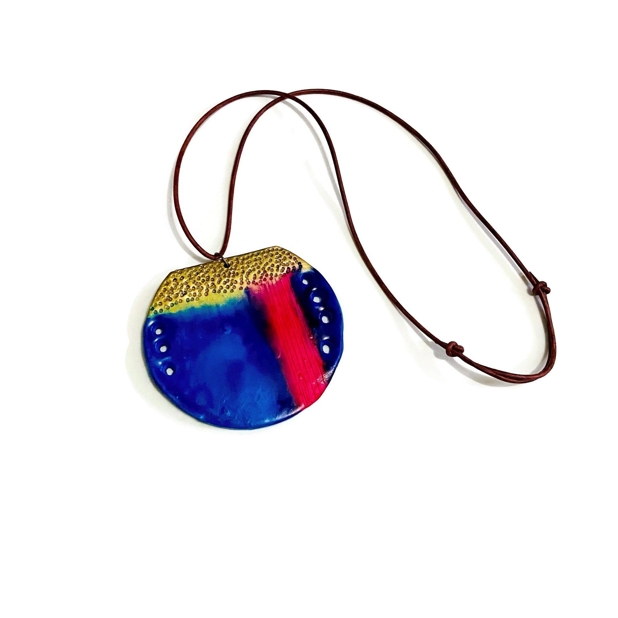 Abstract Blue Circle Pendant Necklace-0