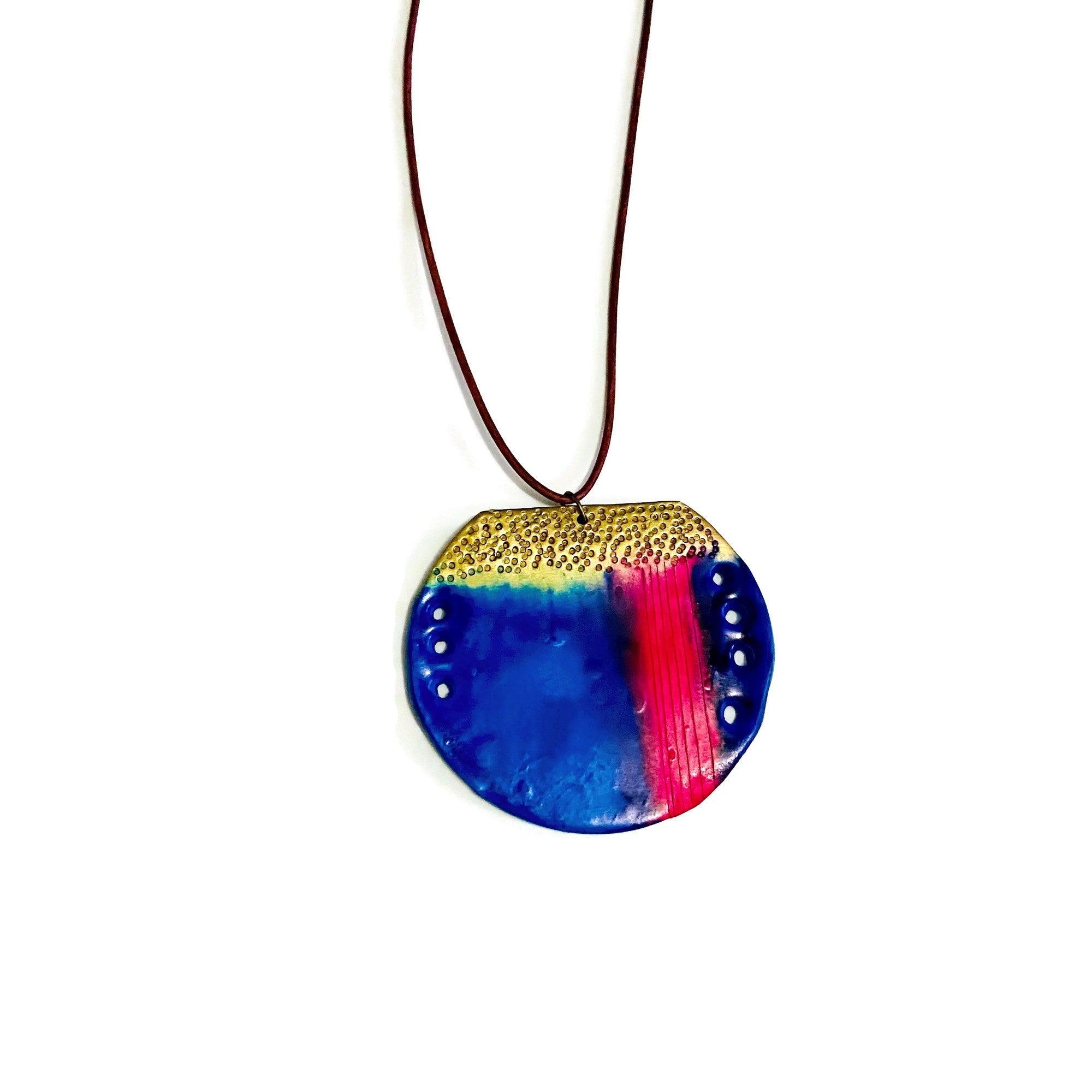 Abstract Blue Circle Pendant Necklace-1