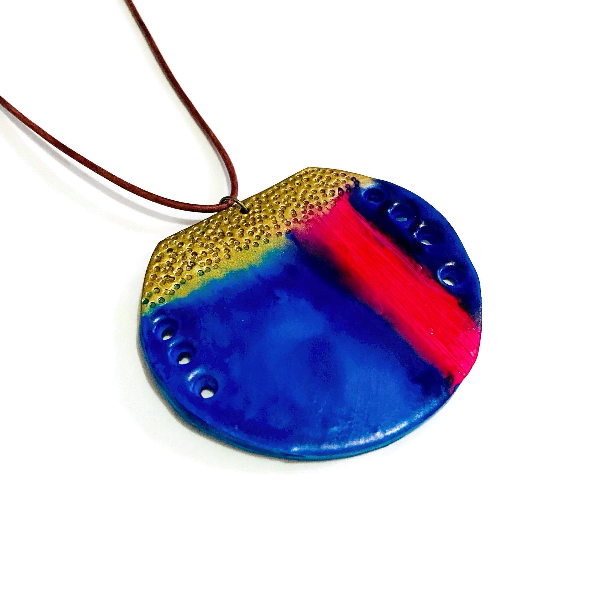 Abstract Blue Circle Pendant Necklace-4