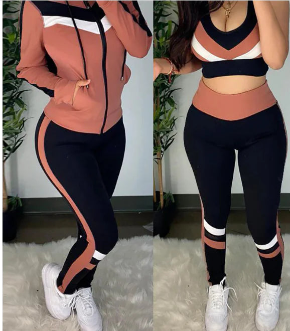 2809 Women's Casual Sport Set with Hooded Vest (3 Pieces)